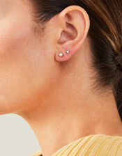 Sterling Silver-Plated Sparkle Earrings Set of Two, , large