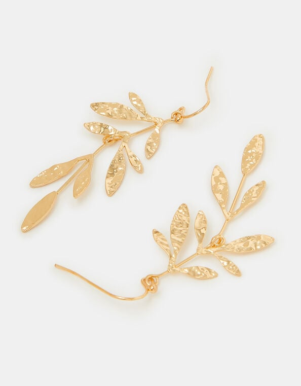 Fine Textured Leaf Drop Earrings, , large