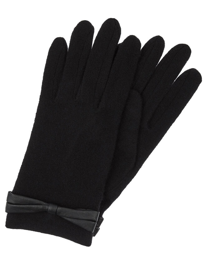 Bow Cuff Gloves in Wool Blend, Black, large