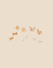 Kids Butterfly Stud Earrings 5 Pack, Gold (GOLD), large
