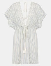 Embroidered Stripe Mini Kaftan, Blue (BLUE), large