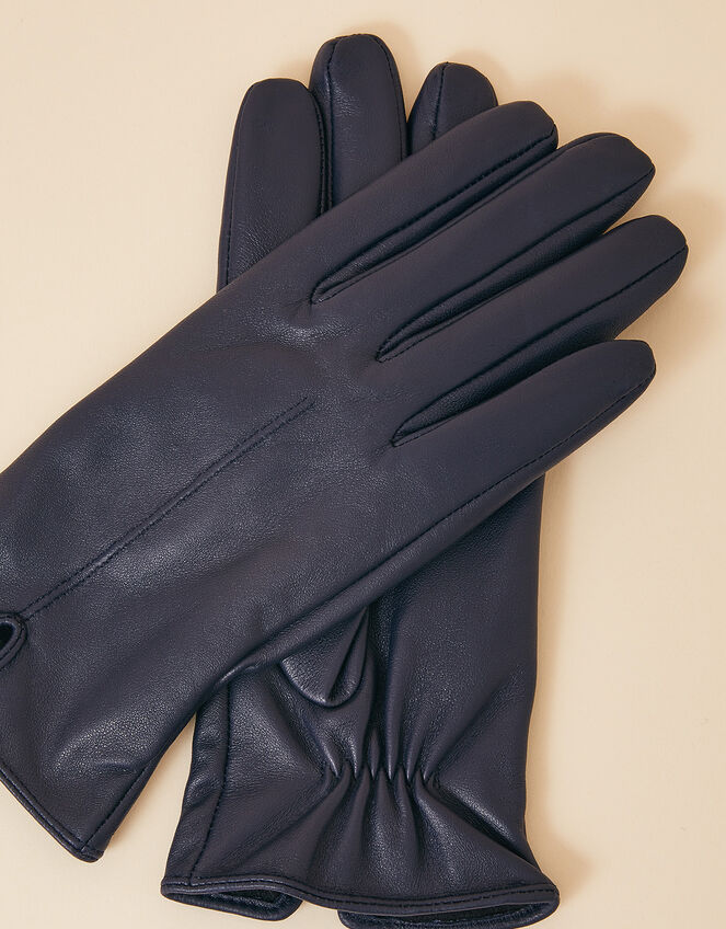 Luxe Leather Gloves, Blue (NAVY), large