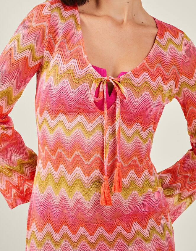 Long Sleeve Crochet Maxi Dress Cover Up, BRIGHTS, large