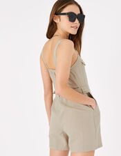 Belted Playsuit in Linen Blend, Green (KHAKI), large
