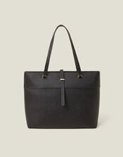 Large Faux Leather Tote Bag, Black (BLACK), large