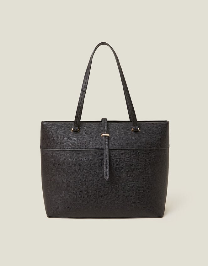 Large Faux Leather Tote Bag, Black (BLACK), large