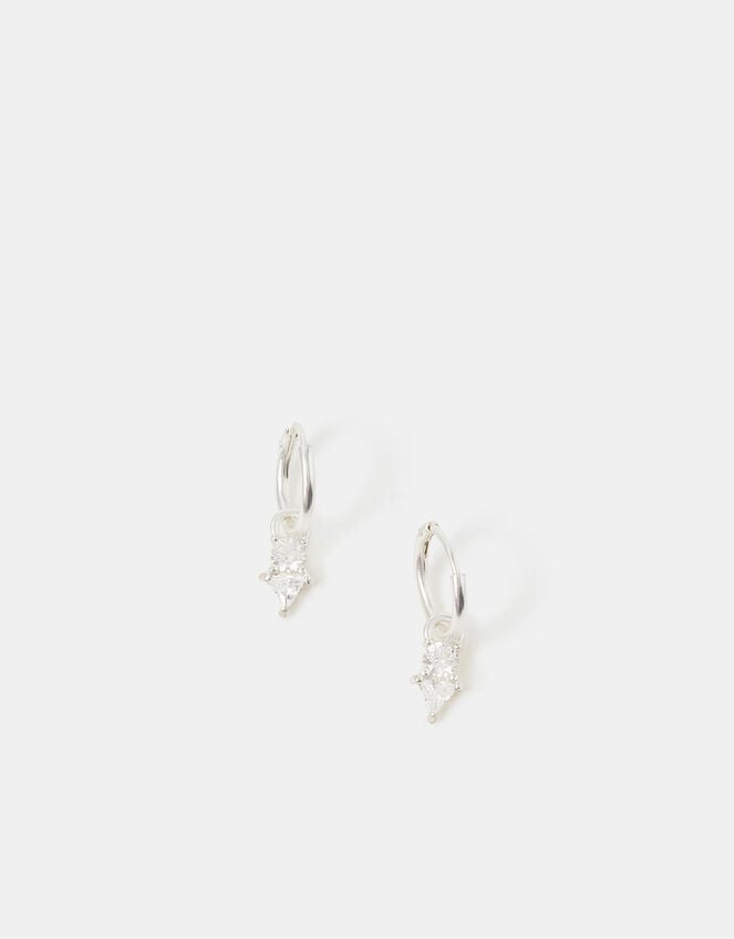Sterling Silver Diamanté Hoop Earrings, , large