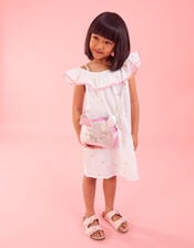 Kids Heart Embroidered Bardot Dress , White (WHITE), large