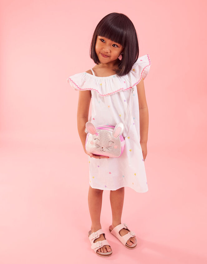 Kids Heart Embroidered Bardot Dress , White (WHITE), large