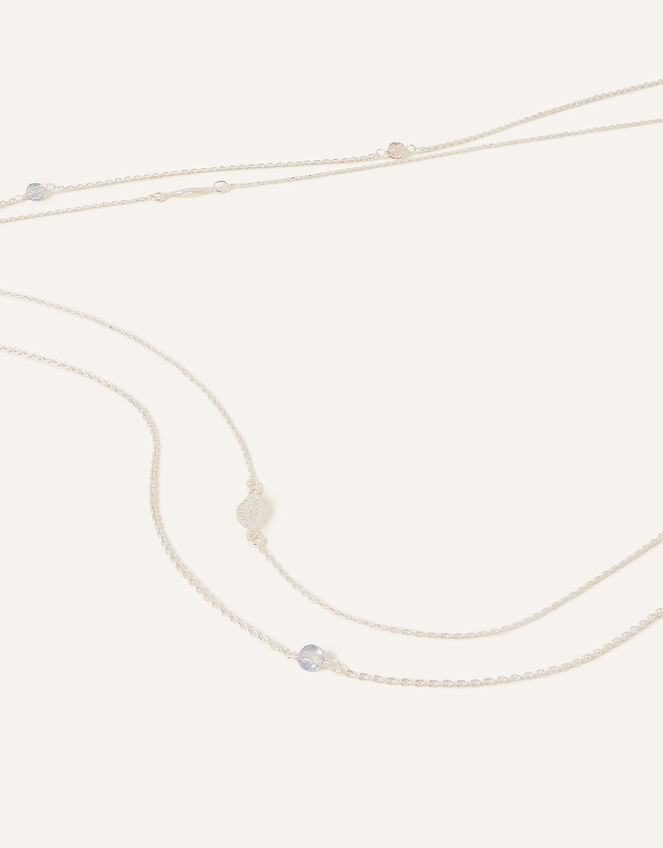 Sterling Silver Plated Long Leaf Necklace, , large
