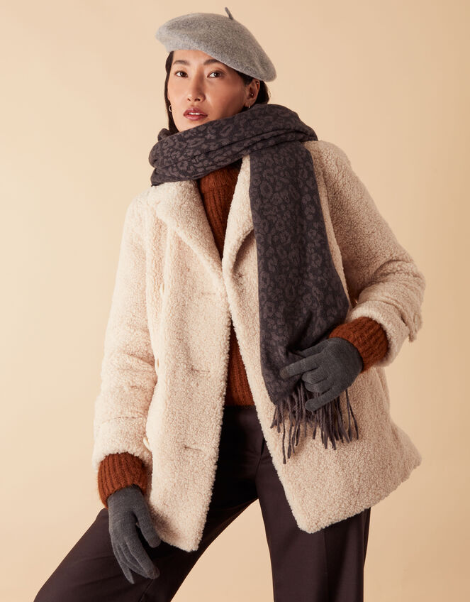 Grey Beret, Gloves and Scarf Set, , large