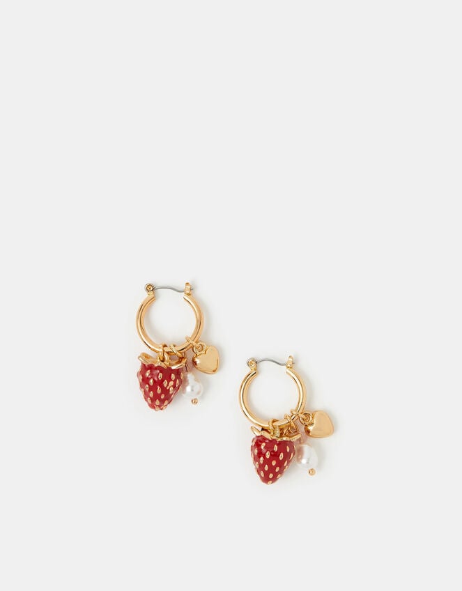 Strawberry Charm Hoop Earrings, , large