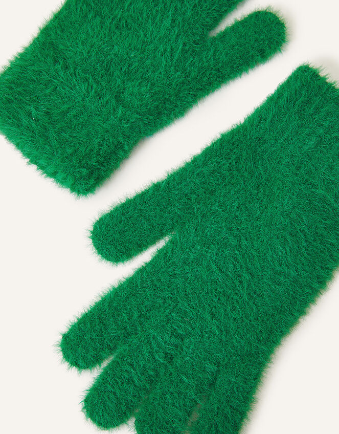 Super-Stretch Fluffy Knit Gloves, Green (GREEN), large