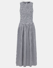 Gingham Print Drop Waist Maxi Dress, Black (BLACK WHITE), large