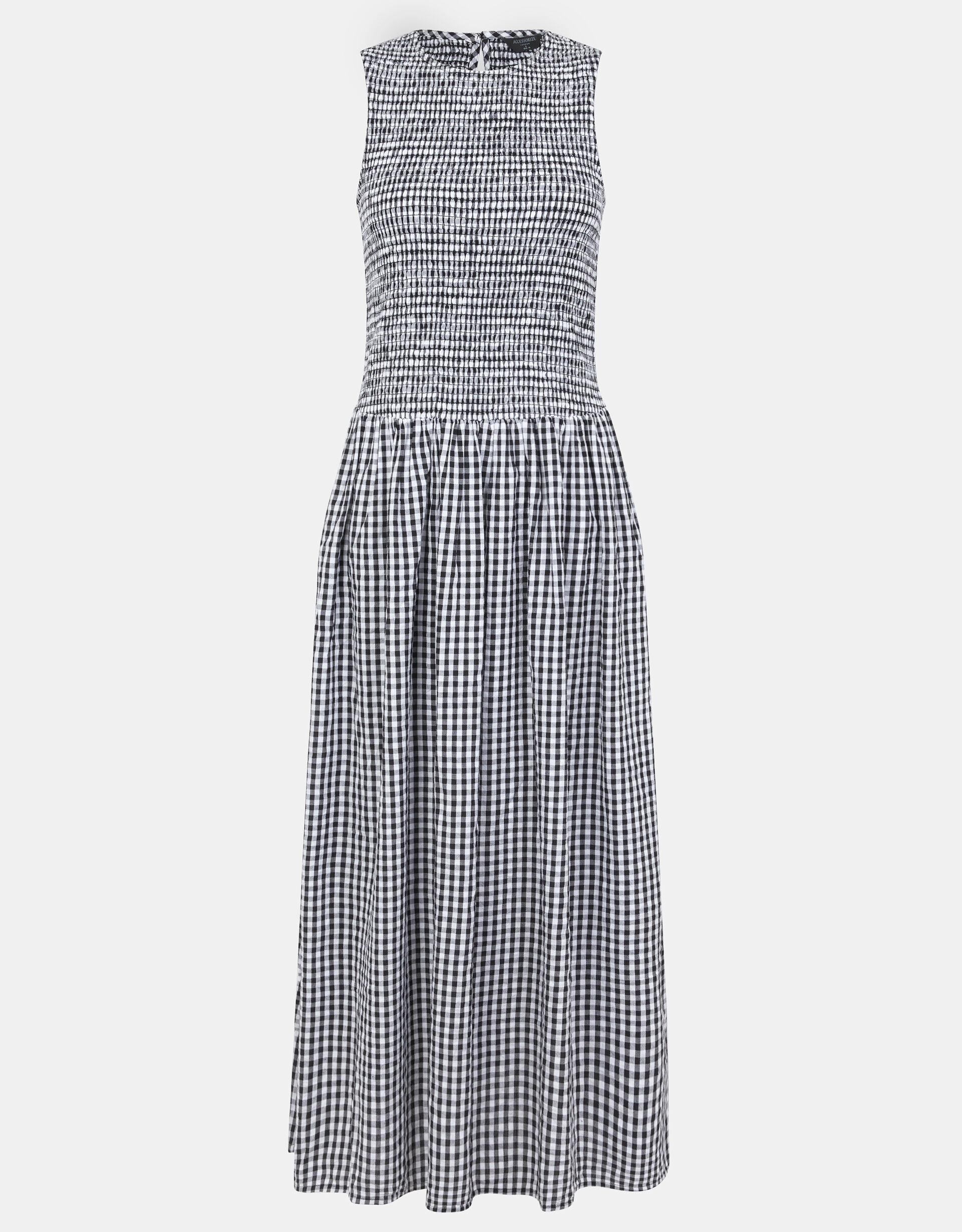 Gingham Print Drop Waist Maxi Dress, Black (BLACK WHITE), large