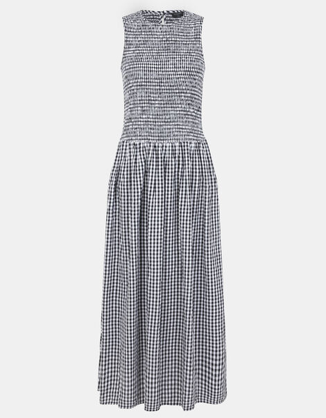 Gingham Print Drop Waist Maxi Dress, Black (BLACK WHITE), large