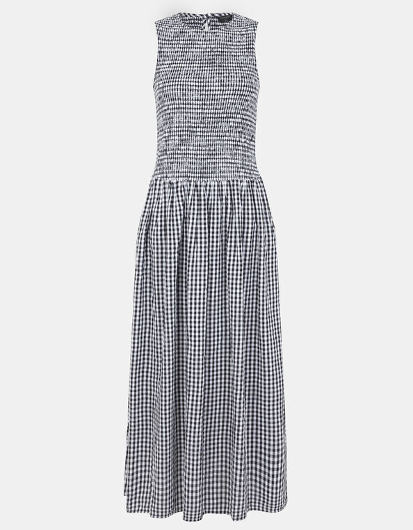 Gingham Print Drop Waist Maxi Dress, Black (BLACK WHITE), large