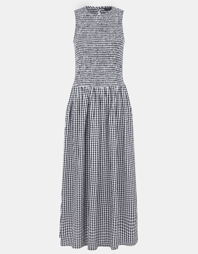 Gingham Print Drop Waist Maxi Dress, Black (BLACK WHITE), large