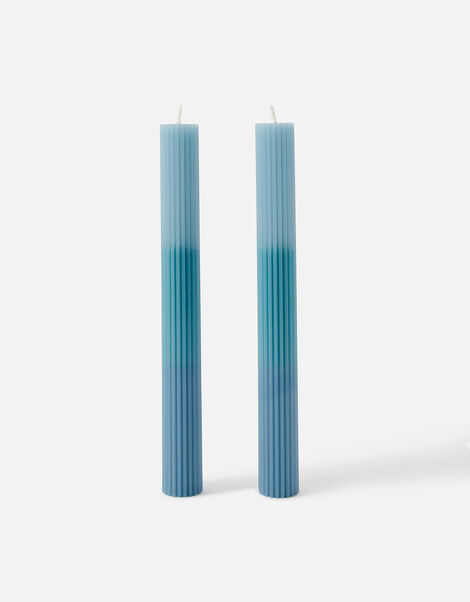 Ribbed Pillar Candle Set Blue, Blue (BLUE), large