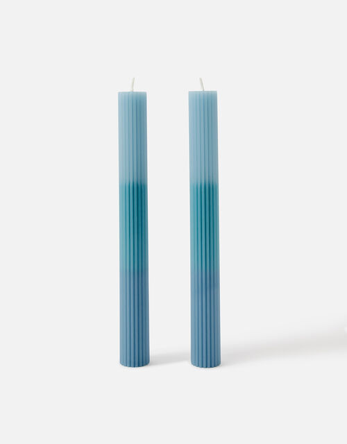 Ribbed Pillar Candle Set, Blue (BLUE), large