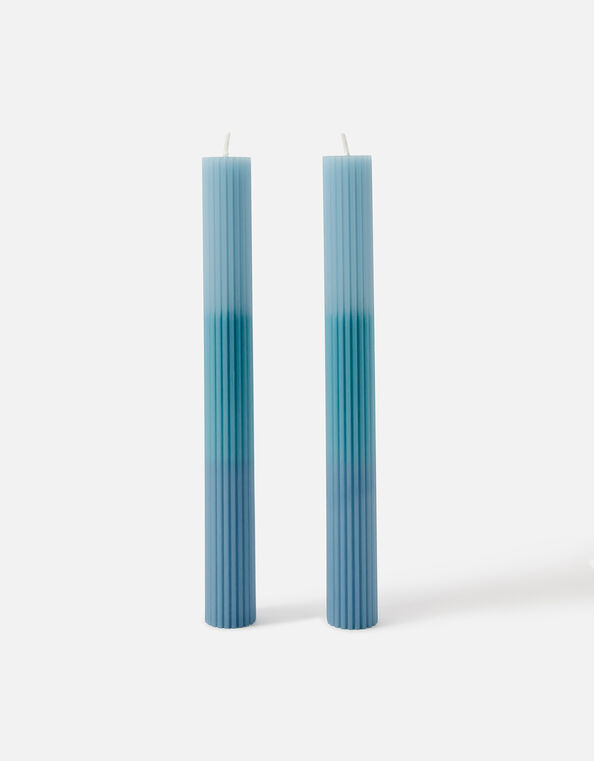 Ribbed Pillar Candle Set Blue, Blue (BLUE), large