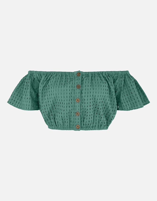 Broderie Bardot Top, Green (KHAKI), large