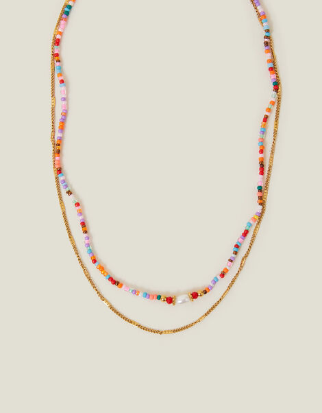 14ct Gold-Plated Stainless Steel Beaded Necklace, , large