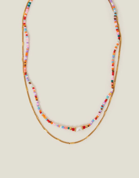 14ct Gold-Plated Stainless Steel Beaded Necklace, , large