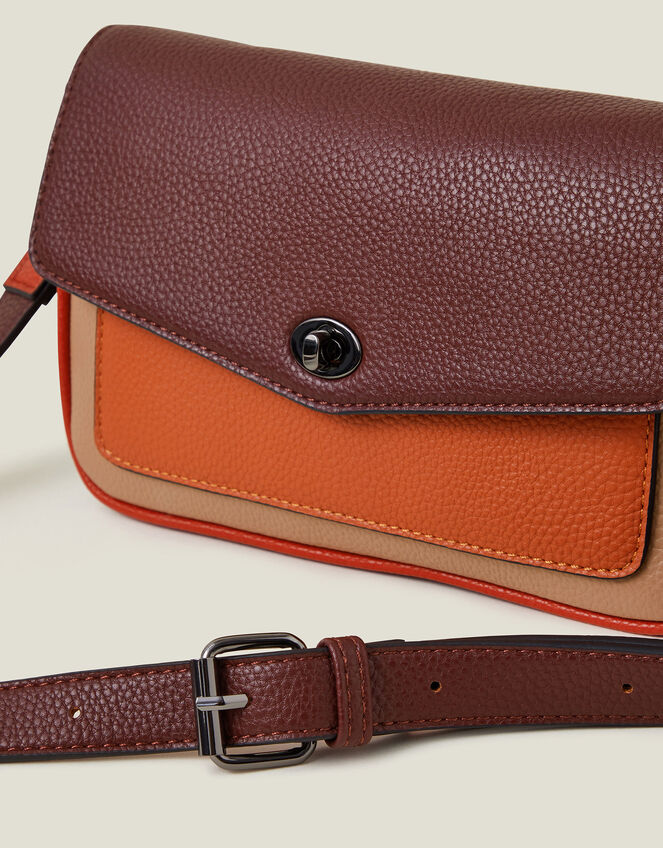 Colourblock Faux Leather Cross-Body Bag, , large