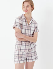 Check Button Shorts Pyjama Set, Grey (GREY), large