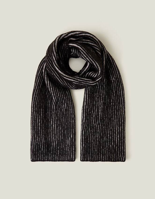 Contrast Rib Knit Scarf, Black (BLACK), large