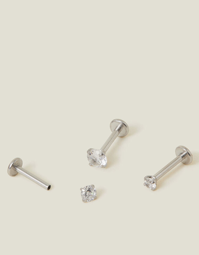 3-Pack Platinum-Plated Surgical Steel Diamante Flatback Earrings, , large