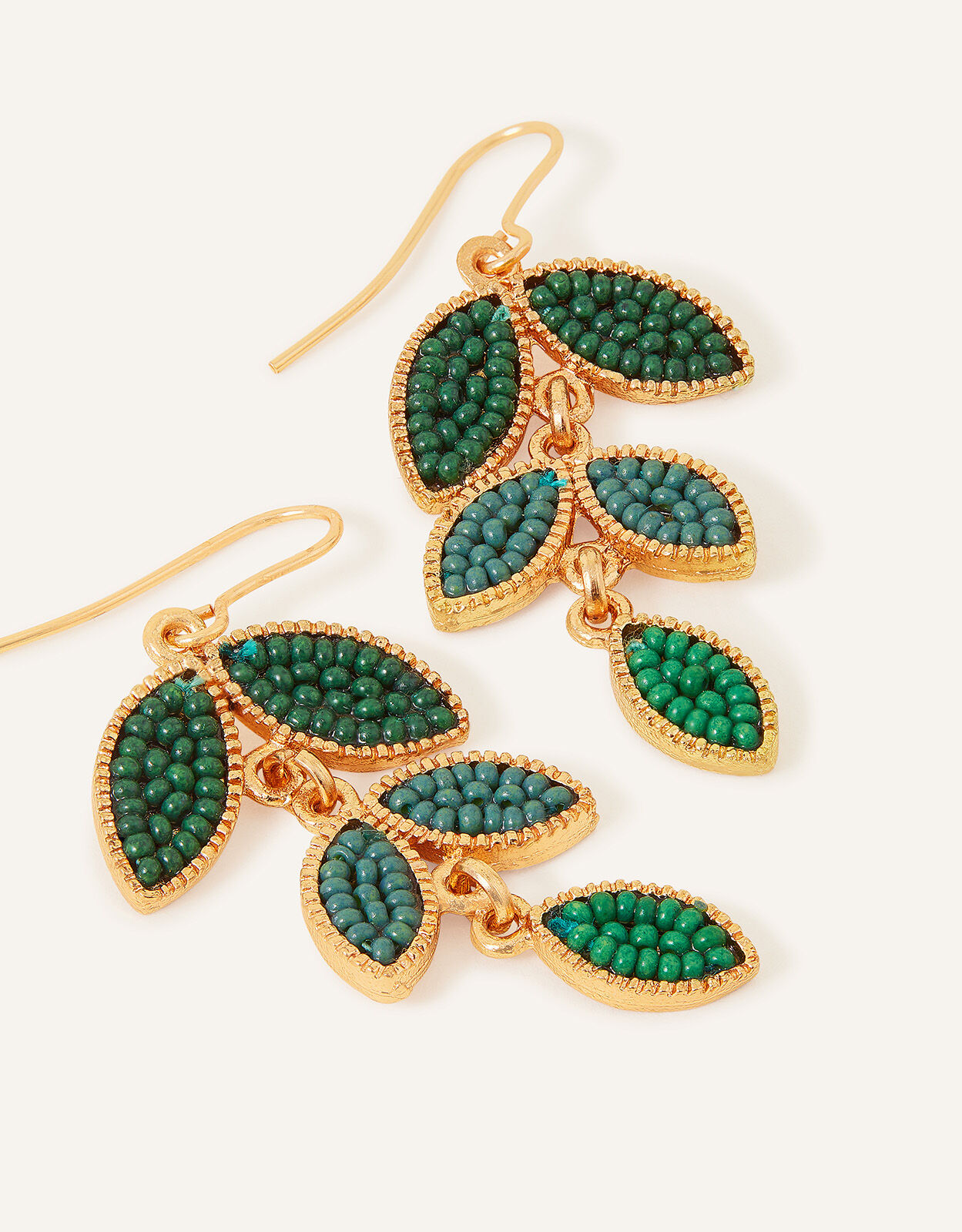 Beaded Leaf Drop Earrings