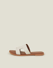 Cut-Out Leather Sliders, White (WHITE), large