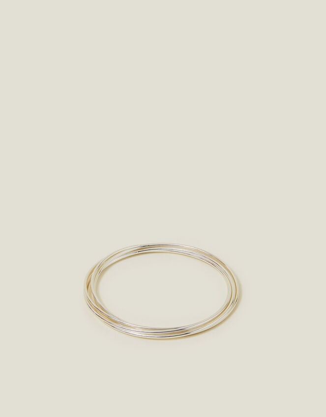 Sterling Silver-Plated Layered Bangle, , large