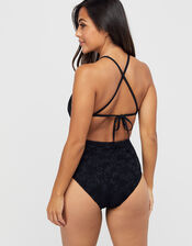 High Neck Lace Swimsuit, Black (BLACK), large