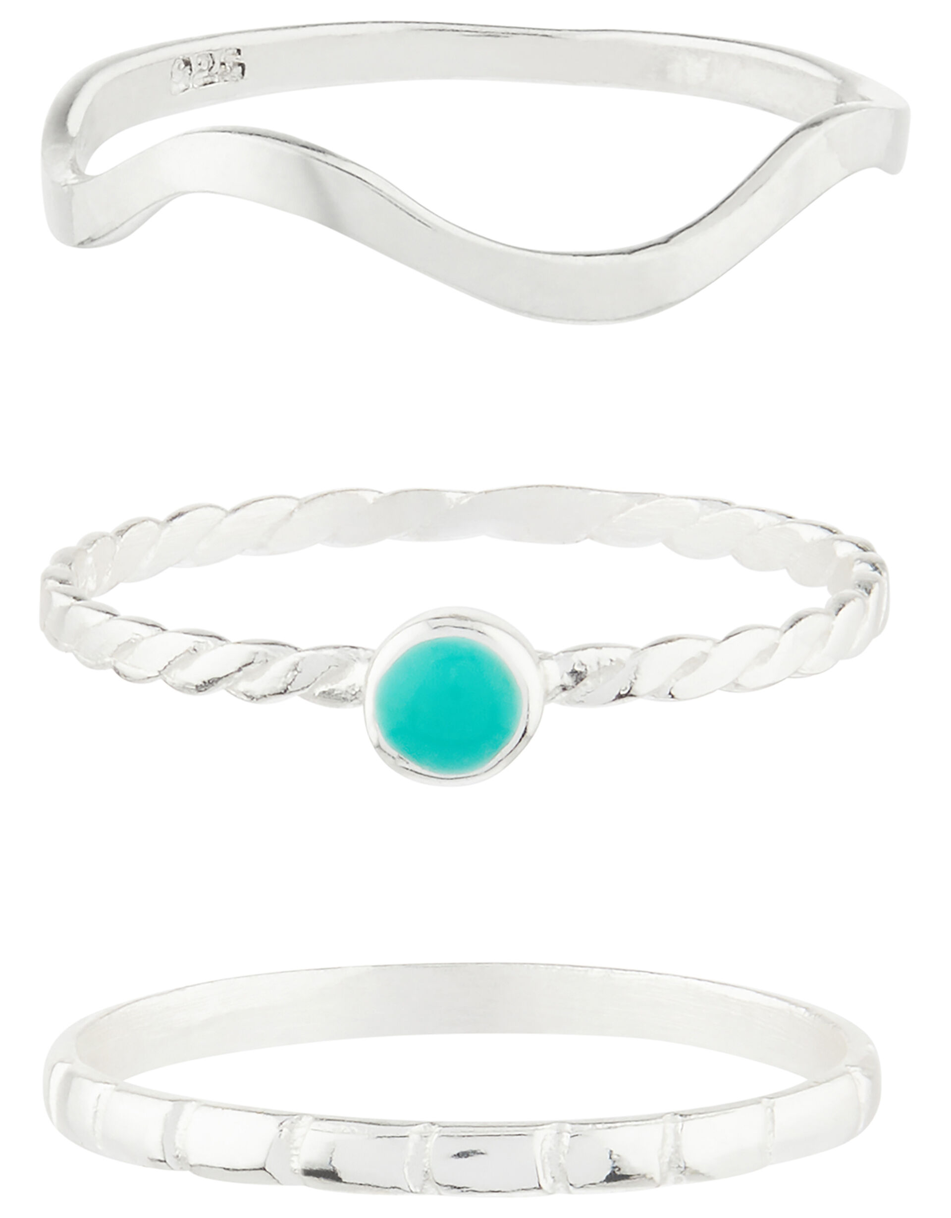 Sterling Silver Turquoise Stacking Ring Set, Blue (TURQUOISE), large