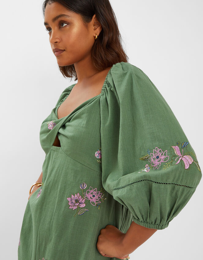 Jasmine Embroidered Midi Dress, Green (KHAKI), large