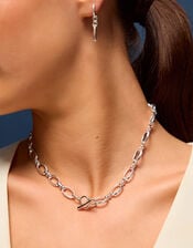 Sterling Silver-Plated Knot Chain T-Bar Necklace, , large