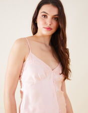 Satin Lace Trim Vest Pyjama Set, Pink (PINK), large