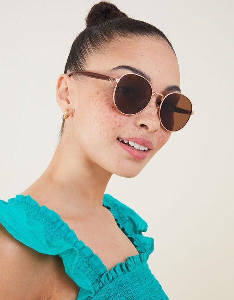 Hammered Metal Frame Sunglasses, , large
