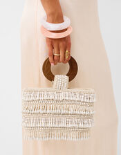 Wooden Handle Beaded Fringe Bag, , large