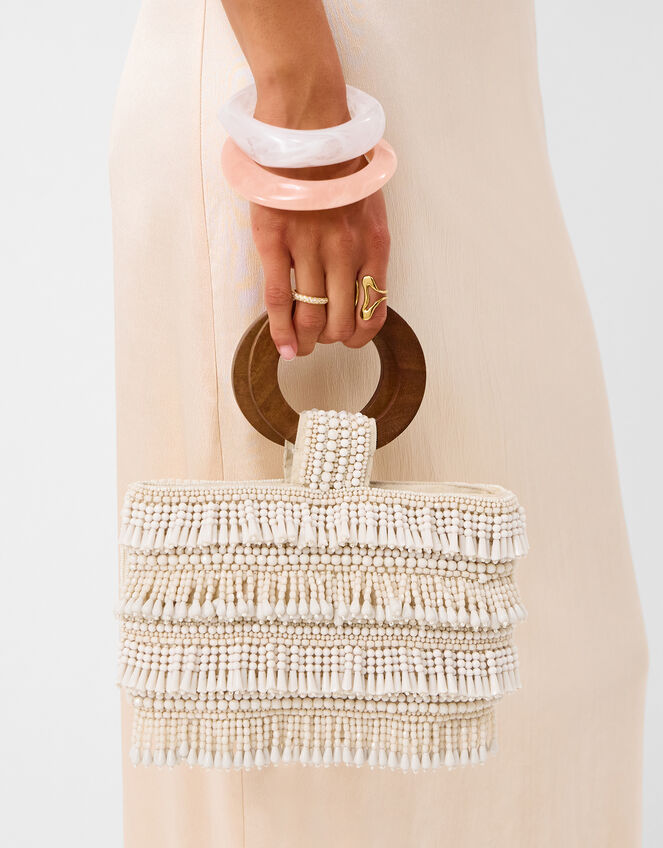 Wooden Handle Beaded Fringe Bag, , large