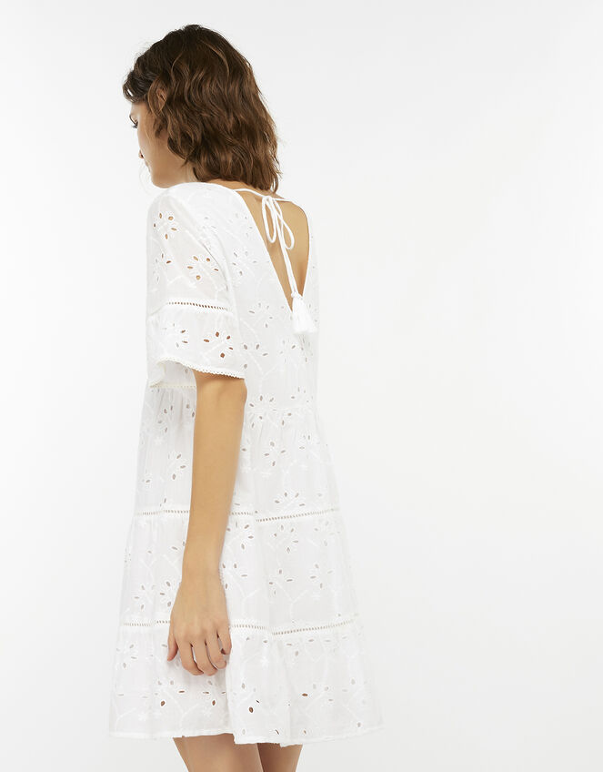 Schiffli Cutwork Dress, White (WHITE), large
