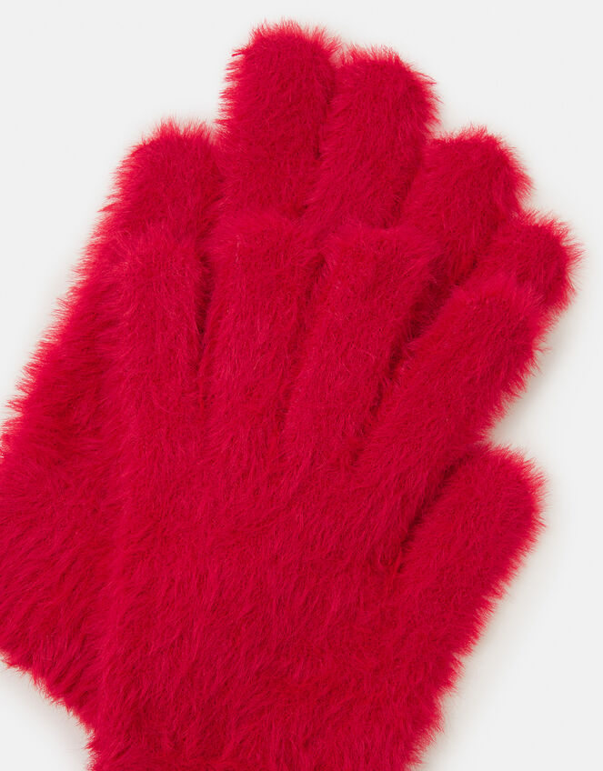 Fuzzy Knit Gloves  , Red (RED), large