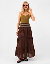 Smocked Cotton Maxi Skirt, Brown (CHOCOLATE), large