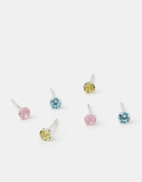 3-Pack Sterling Silver Diamanté Stud Earrings, , large