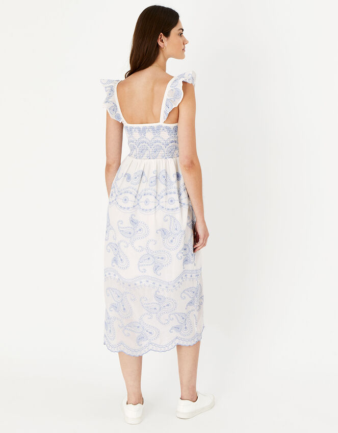 Embroidered Frill Shoulder Dress, White (WHITE), large