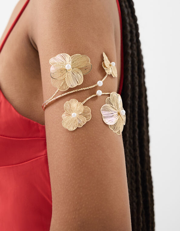 Filigree Flower Arm Cuff, Gold (GOLD), large