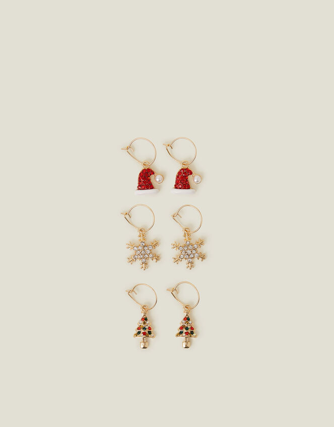 3-Pack Christmas Charm Hoop Earrings, , large